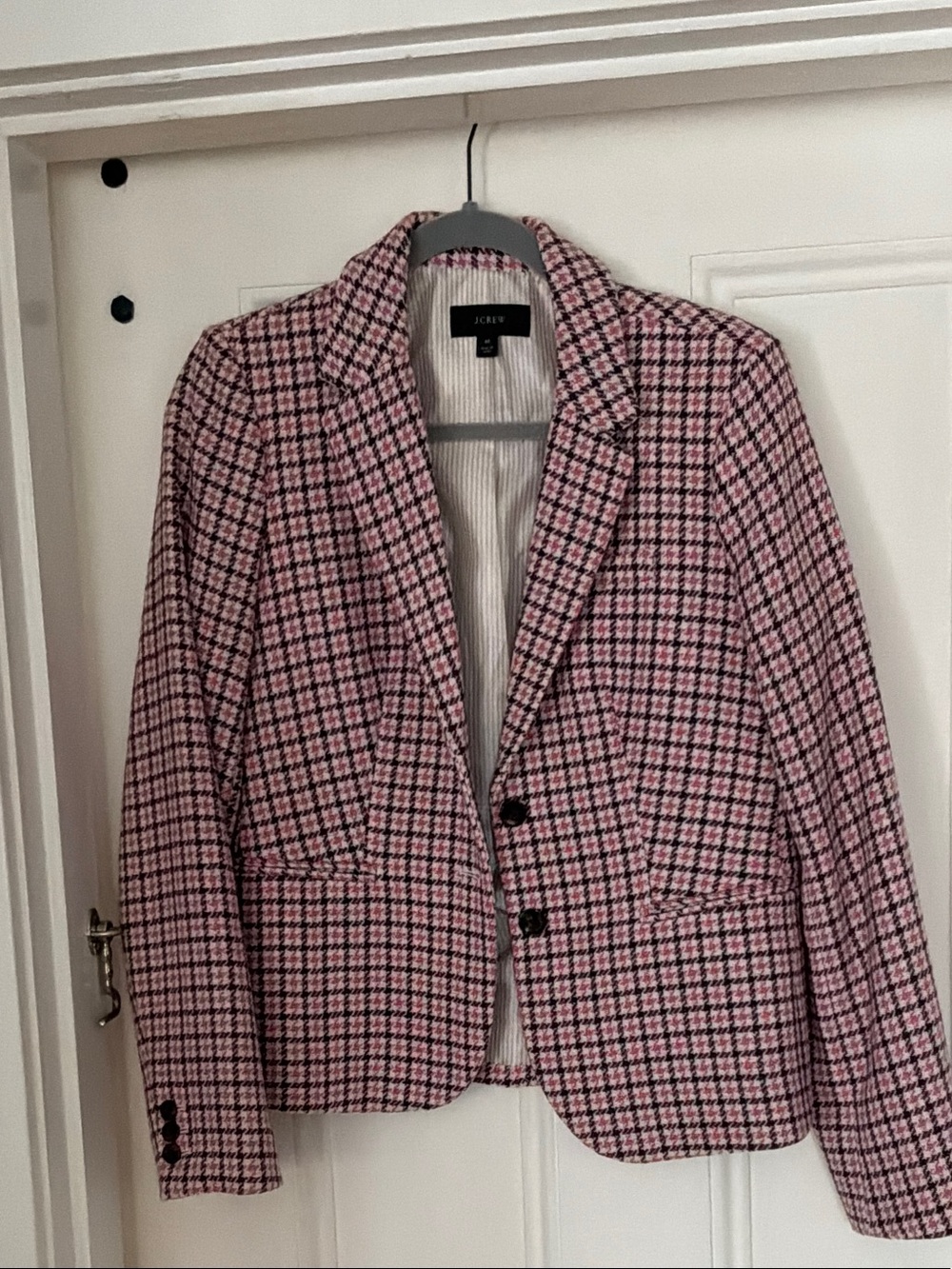 J. Crew Pink and Black Houndstooth Blazer